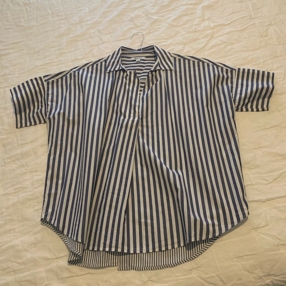 Madewell Courier Button Down Back Blue & White Striped Cotton Shirt Size Small
